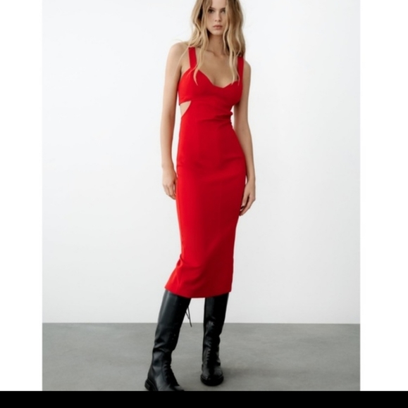 Zara Red Midi Dress - Picture 4 of 13